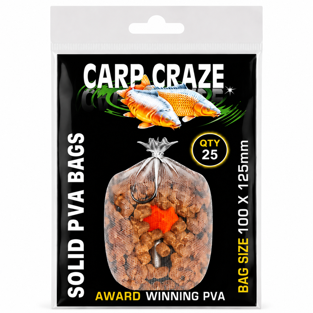 Carp Craze PVA Solid Film Bags 25 Pack 100x125mm Fast Melt Carp Fishing PVA Bags