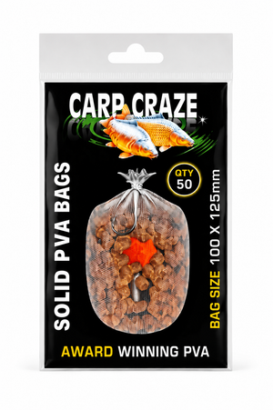 Carp Craze PVA Solid Film Bags 50 Pack 100x125mm Fast Melt Carp Fishing PVA Bags