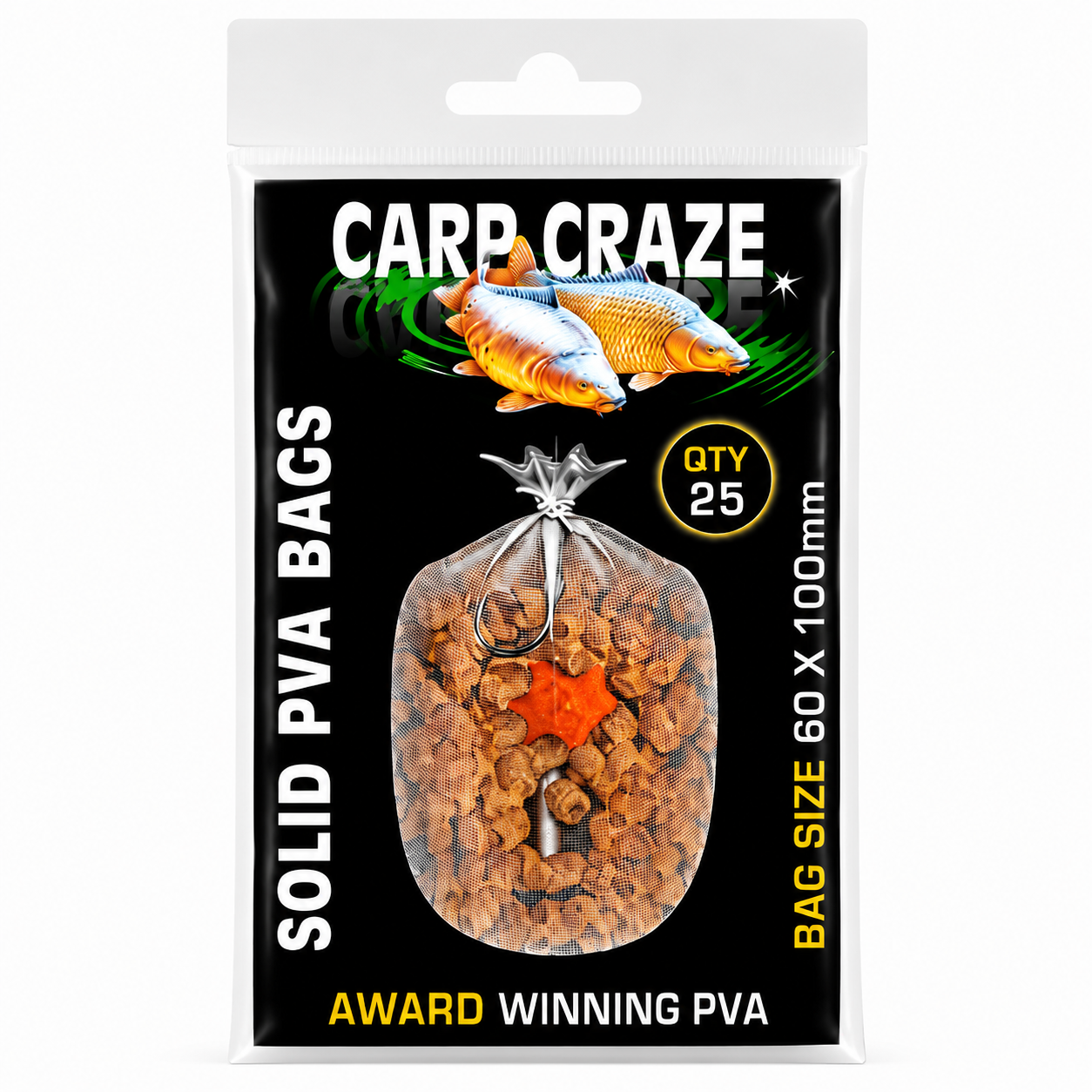 Carp Craze PVA Solid Film Bags 25 Pack 100x125mm Fast Melt Carp Fishing PVA Bags