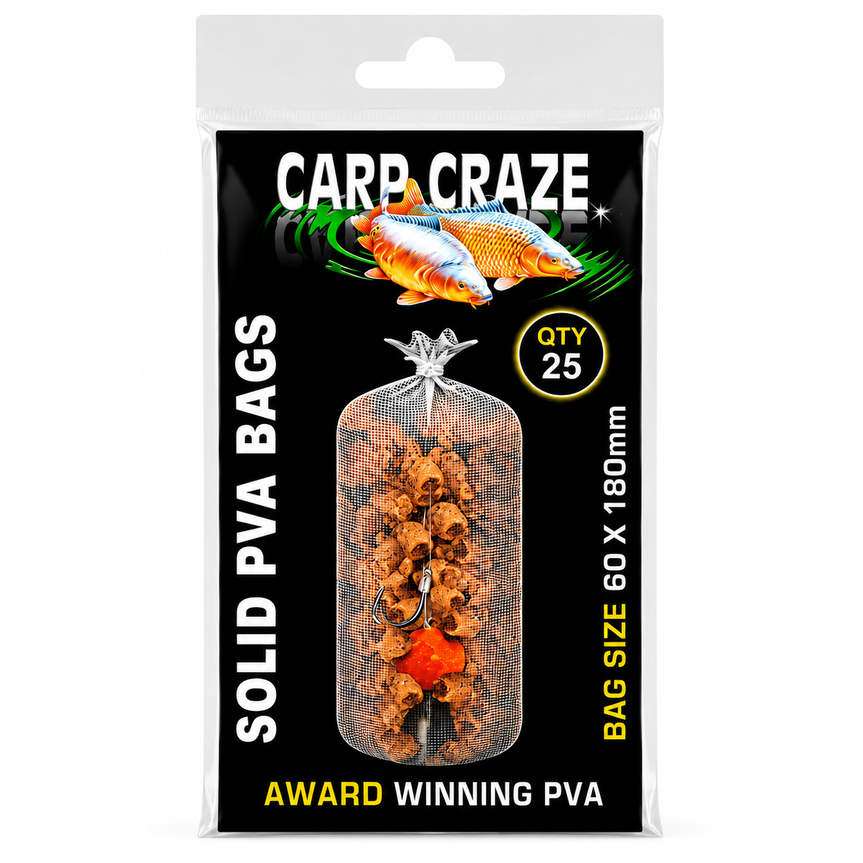 Carp Craze PVA Solid Film Bags 25 Pack 100x125mm Fast Melt Carp Fishing PVA Bags