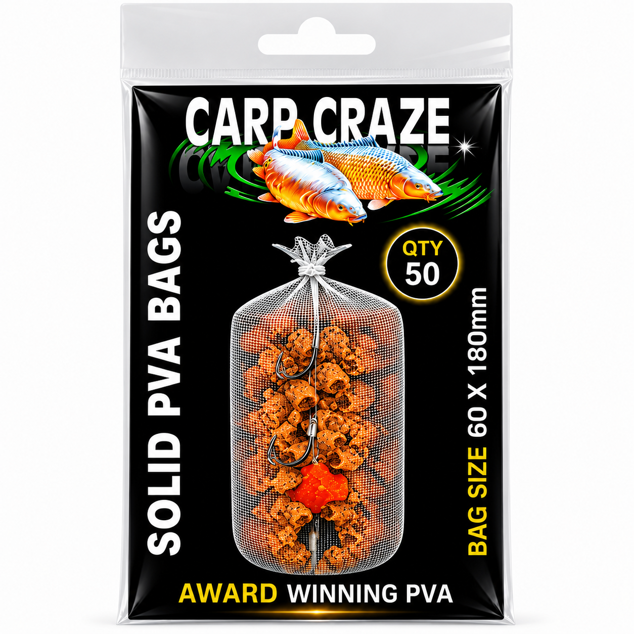 Carp Craze PVA Solid Film Bags 50 Pack 100x125mm Fast Melt Carp Fishing PVA Bags