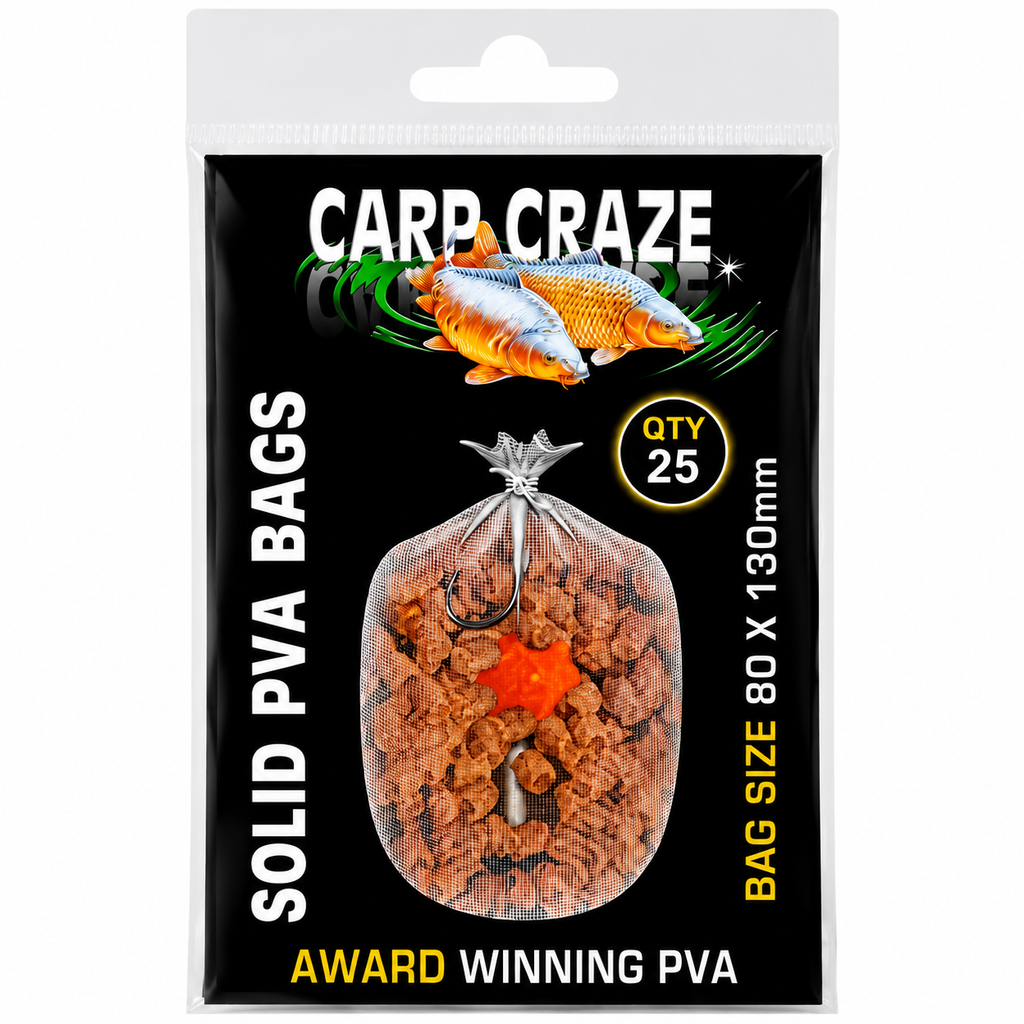 Carp Craze PVA Solid Film Bags 25 Pack 100x125mm Fast Melt Carp Fishing PVA Bags