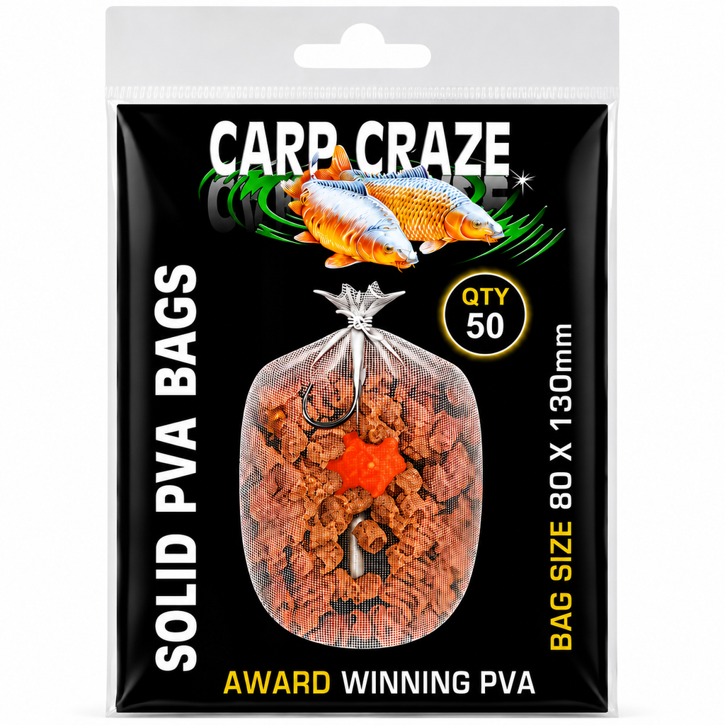 Carp Craze PVA Solid Film Bags 50 Pack 60x180mm Fast Melt Carp Fishing PVA Bags