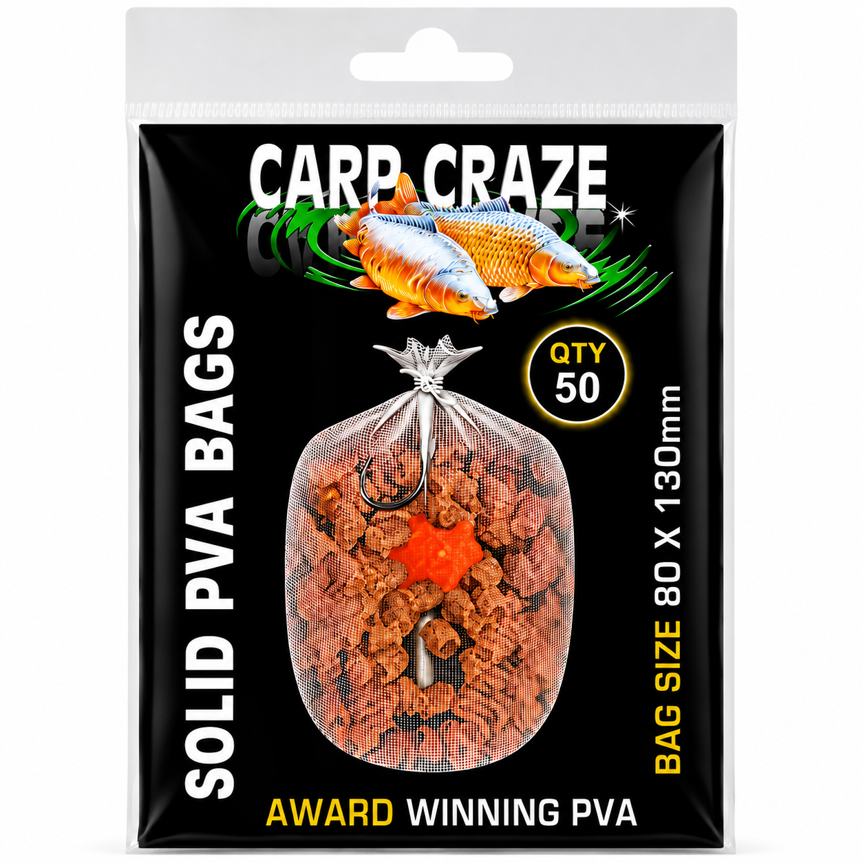 Carp Craze PVA Solid Film Bags 50 Pack 100x125mm Fast Melt Carp Fishing PVA Bags