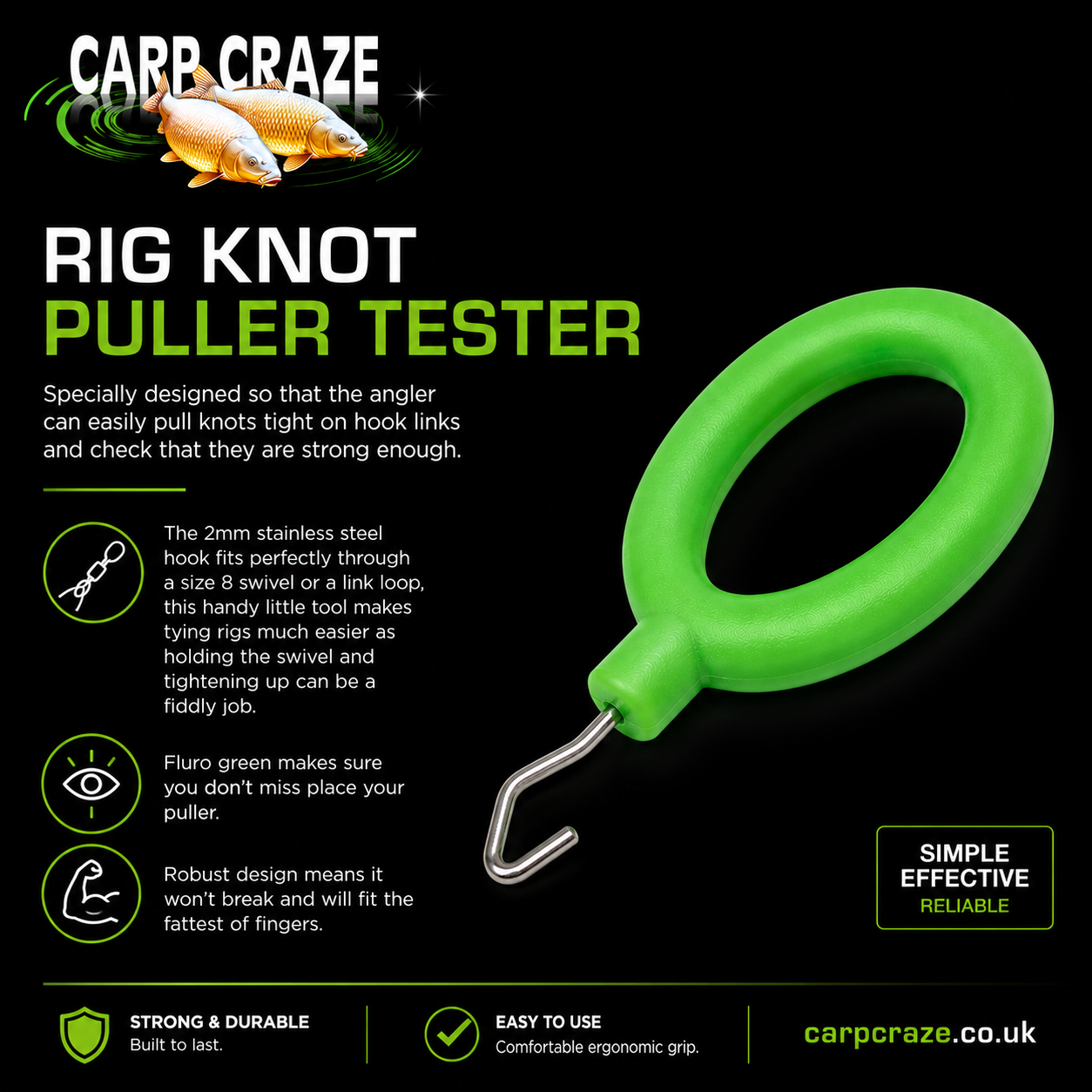 Carp Craze Rig Knot Puller Twin Pack Hooklink Knot Tester Tool